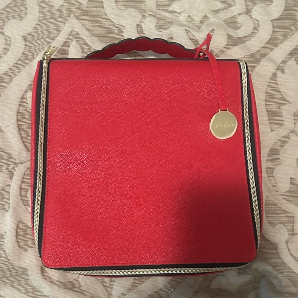 Estee Lauder Red Cosmetic Bag with Gold Accents